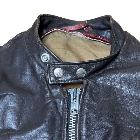 Vintage 60s Schott NYC Leather Cafe Racer Jacket Brown Distressed Size 42 - Picture 6 of 16